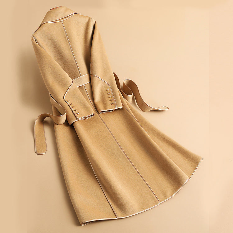 Ella | Lange, dubbelzijdige, slanke trenchcoat voor dames met riem-Zomer Jassen-Calora-Rood-L-Calora