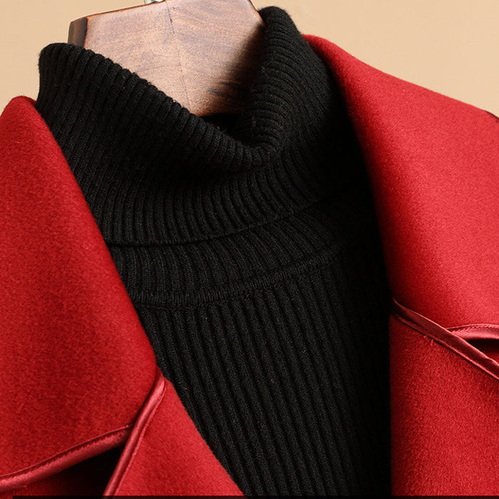 Ella | Lange, dubbelzijdige, slanke trenchcoat voor dames met riem-Zomer Jassen-Calora-Rood-L-Calora