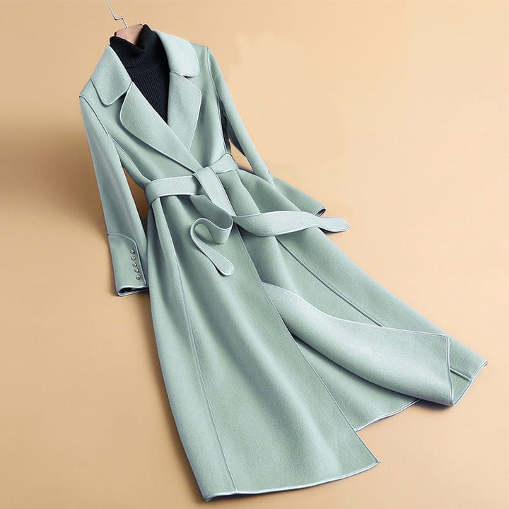 Ella | Lange, dubbelzijdige, slanke trenchcoat voor dames met riem-Zomer Jassen-Calora-Rood-L-Calora