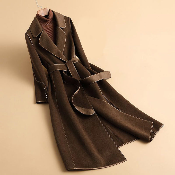 Ella | Lange, dubbelzijdige, slanke trenchcoat voor dames met riem-Zomer Jassen-Calora-Rood-L-Calora