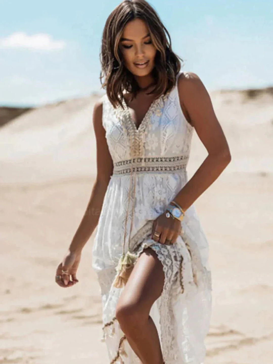 Elowa | Elegante Boho Jurk-Zomer Jurken-Calora-Beige-S-Calora