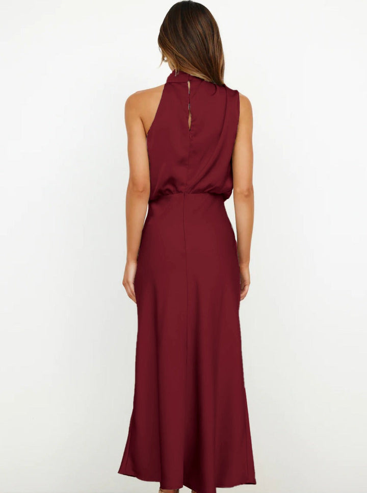 Elvira | Elegante kastanjebruine halterjurk-Feest Jurken-Calora-S-Calora