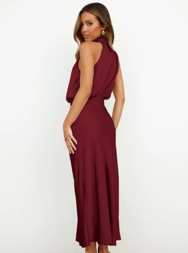 Elvira | Elegante kastanjebruine halterjurk-Feest Jurken-Calora-S-Calora