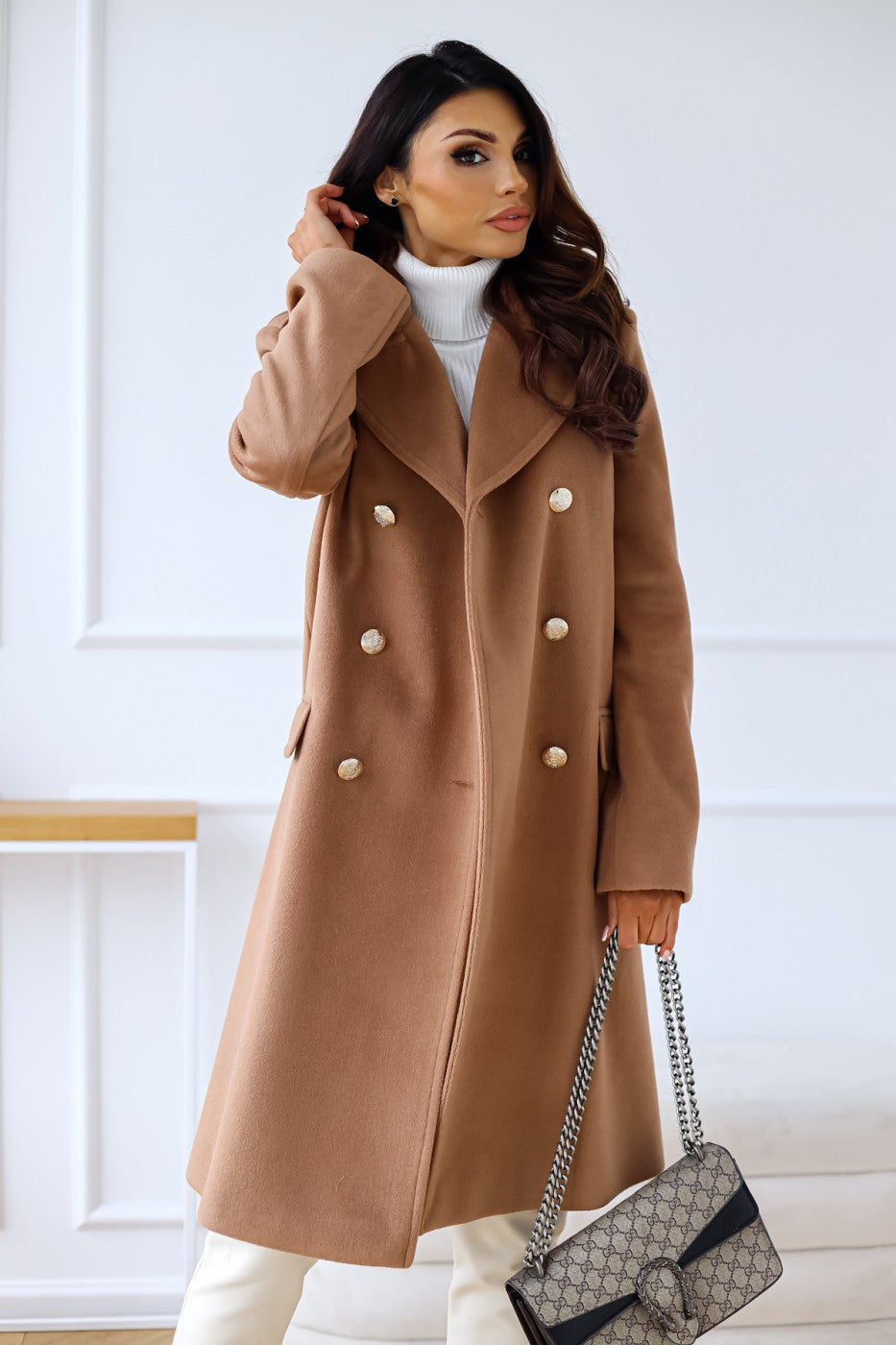 Estelle | Dames winterjas met lange mouwen - revers en knopen-Zomer Jassen-Calora-Bruin-S-Calora