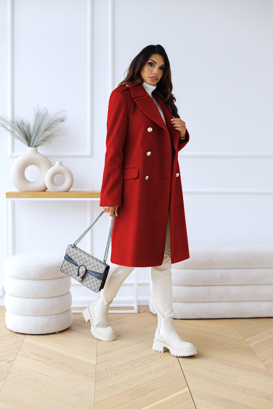 Estelle | Dames winterjas met lange mouwen - revers en knopen-Zomer Jassen-Calora-Rood-S-Calora