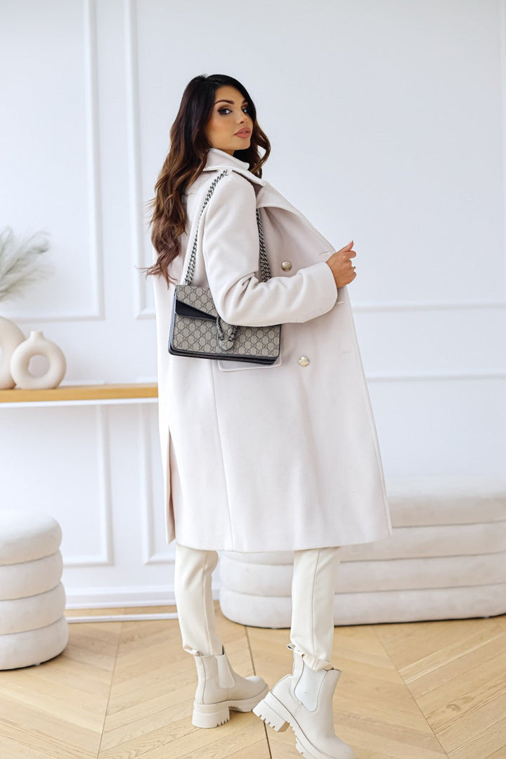 Estelle | Dames winterjas met lange mouwen - revers en knopen-Zomer Jassen-Calora-Wit-S-Calora