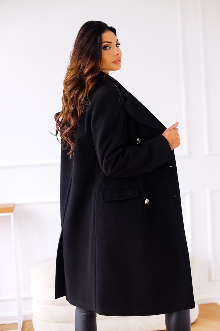 Estelle | Dames winterjas met lange mouwen - revers en knopen-Zomer Jassen-Calora-Zwart-S-Calora