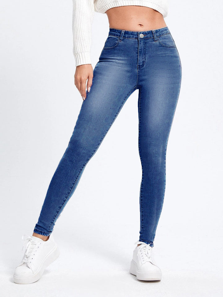 Evelise | Slim fit Spijkerbroek met hoge taille-Pantalons-Calora-Marineblauw-S-Calora