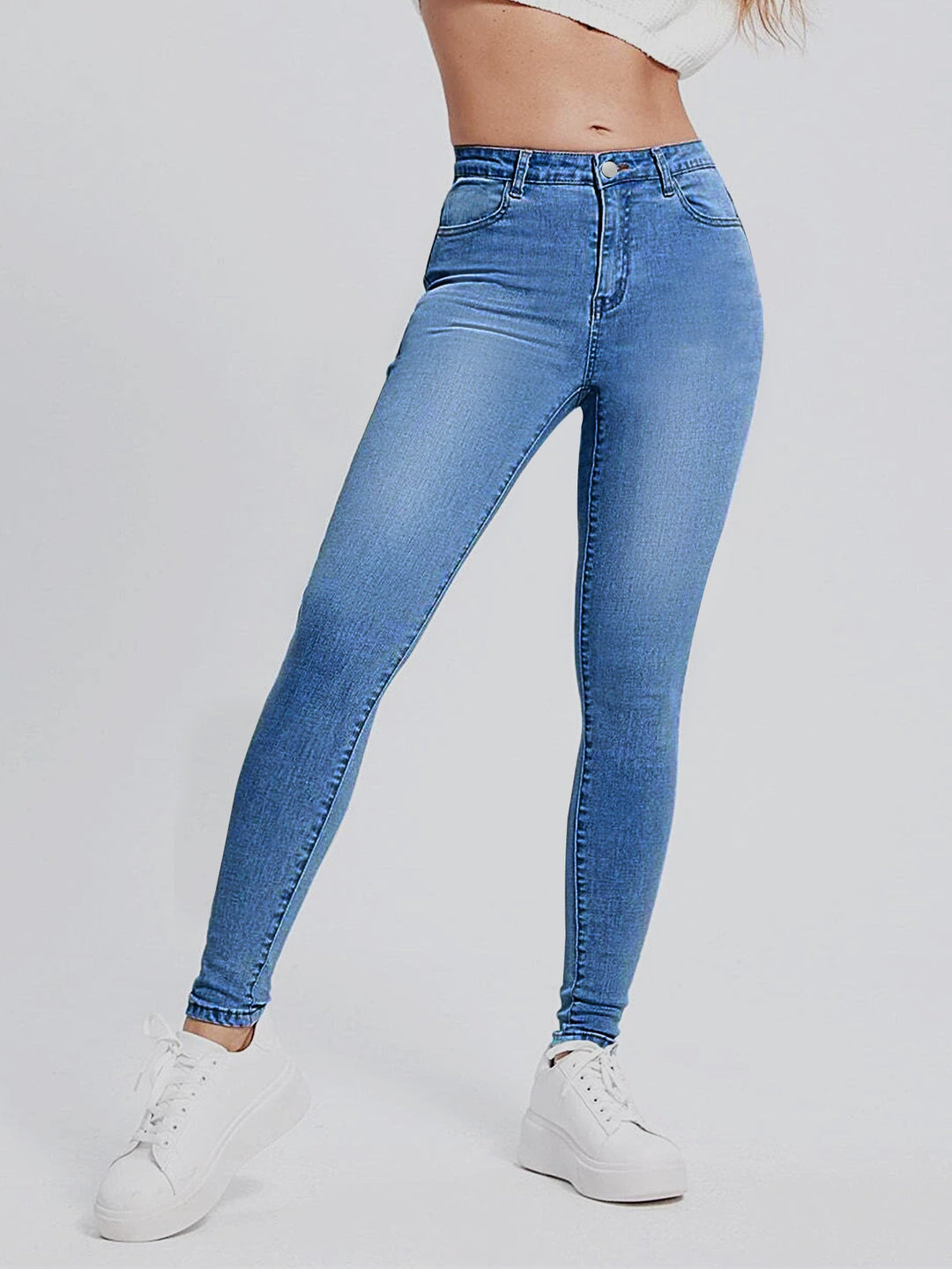Evelise | Slim fit Spijkerbroek met hoge taille-Pantalons-Calora-Middelblauw-S-Calora