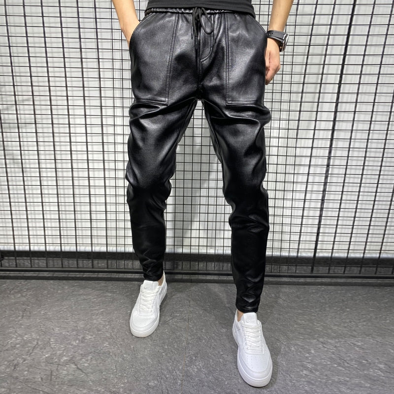 CALORA_ Farnham | Leren Heren broek Slim-fit