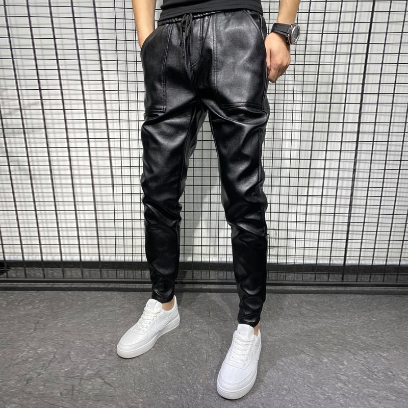 CALORA_ Farnham | Leren Heren broek Slim-fit