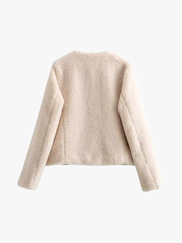 CALORA_ Faux fleece Teddy Jas met O-hals