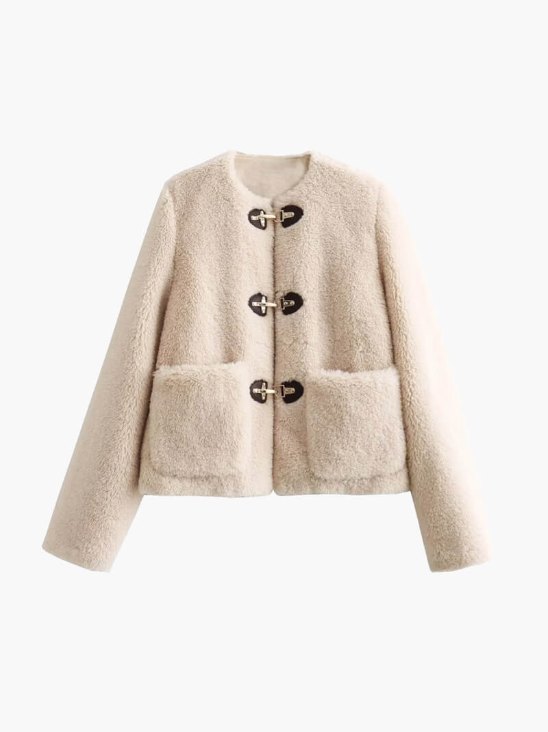 CALORA_ Faux fleece Teddy Jas met O-hals