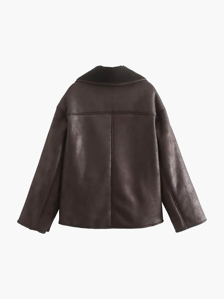 CALORA_ Faux Leren Jas met Lange Mouwen en Knopen Detail
