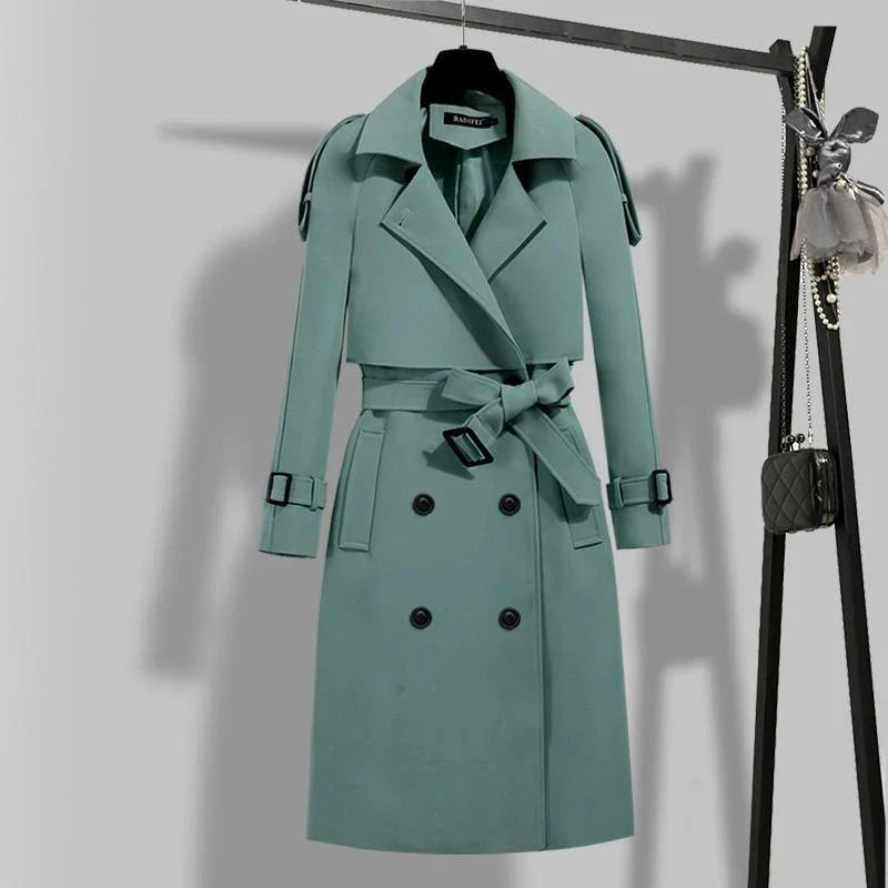 Fay | Dames trenchcoat met dubbele rij knopen en riem-Zomer Jassen-Calora-Groen-S-Calora