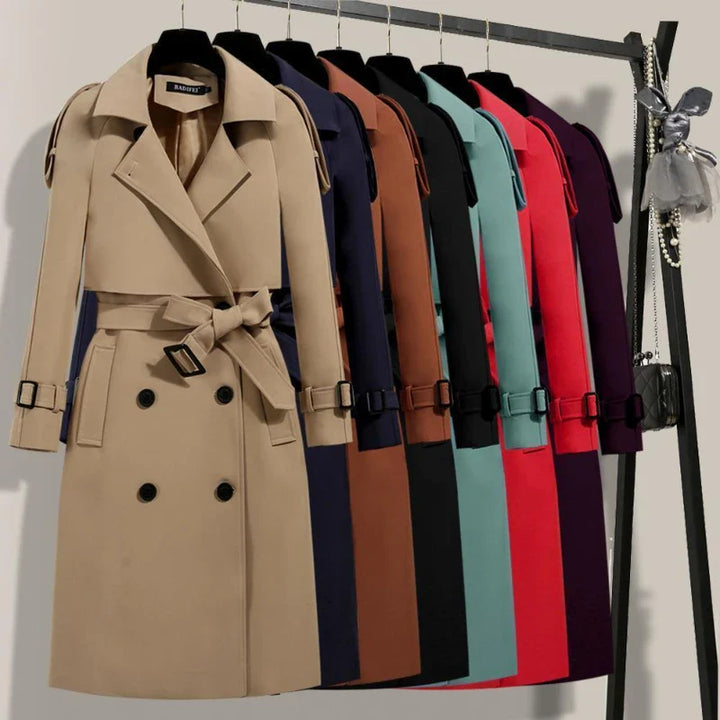 Fay | Dames trenchcoat met dubbele rij knopen en riem-Zomer Jassen-Calora-Khaki-S-Calora