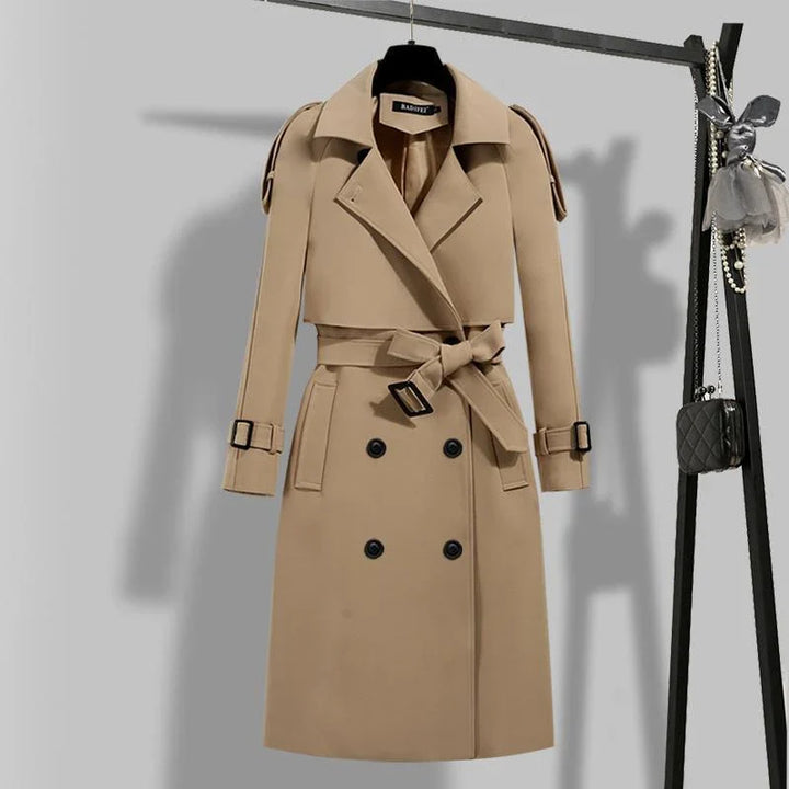 Fay | Dames trenchcoat met dubbele rij knopen en riem-Zomer Jassen-Calora-Khaki-S-Calora