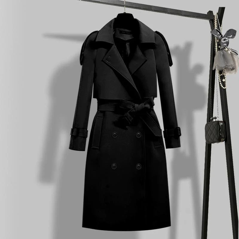 Fay | Dames trenchcoat met dubbele rij knopen en riem-Zomer Jassen-Calora-Zwart-S-Calora
