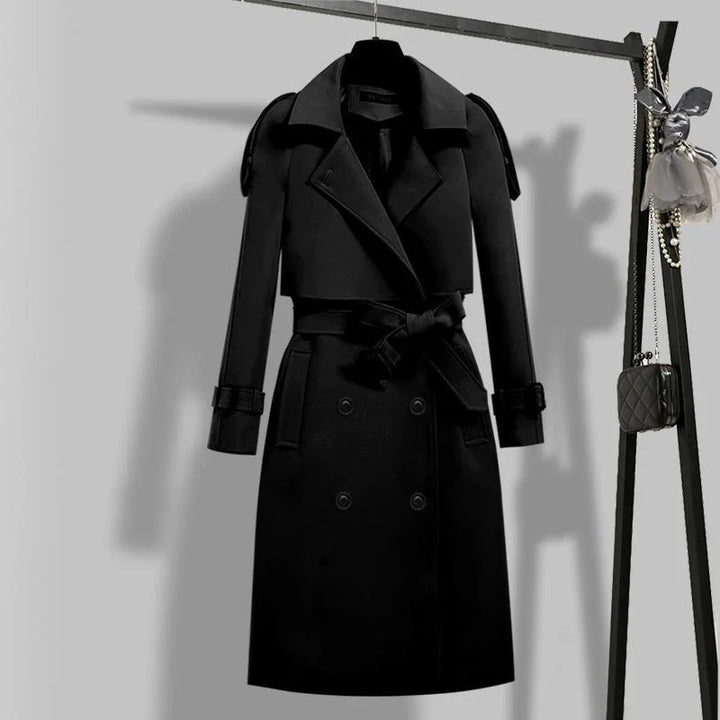 Fay | Dames trenchcoat met dubbele rij knopen en riem-Zomer Jassen-Calora-Zwart-S-Calora