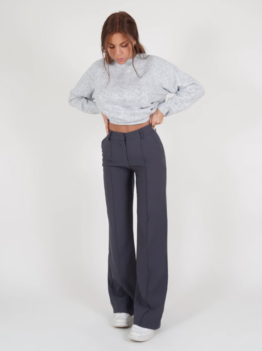 Fayana | Stijlvolle Pantalon met hoge Taille-Pantalons-Calora-Grijs-S-Calora