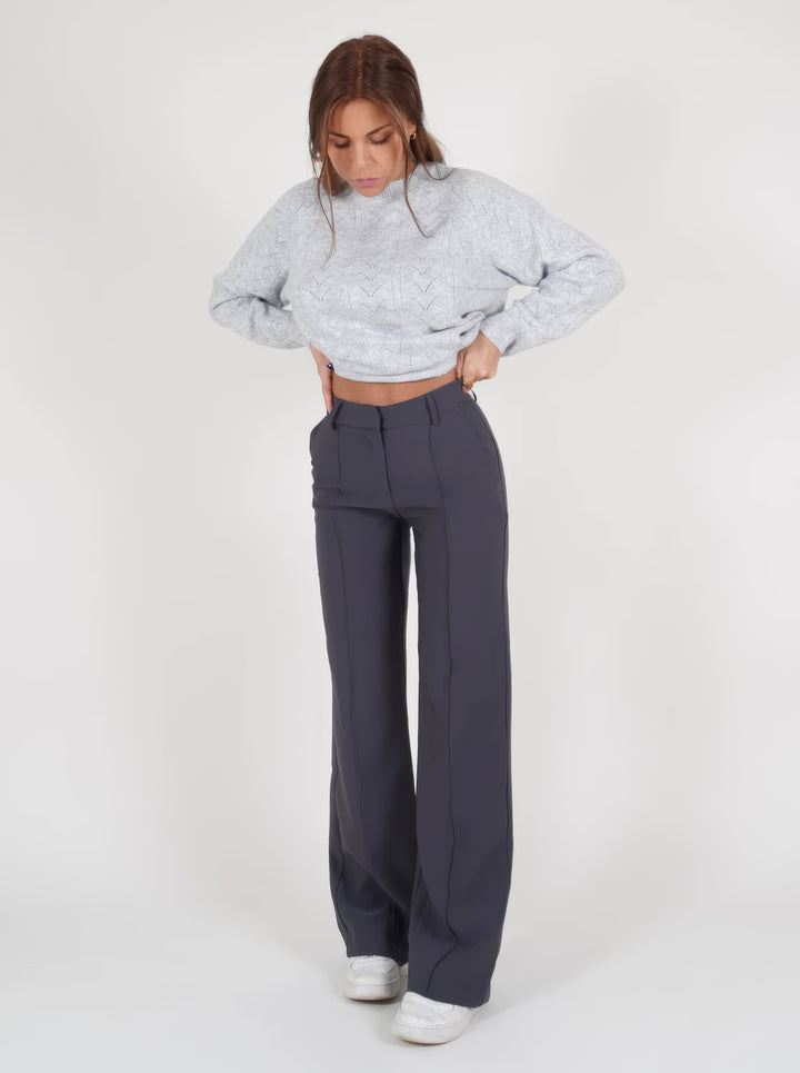 Fayana | Stijlvolle Pantalon met hoge Taille-Pantalons-Calora-Grijs-S-Calora