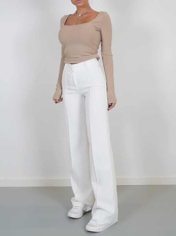 Fayana | Stijlvolle Pantalon met hoge Taille-Pantalons-Calora-Wit-S-Calora