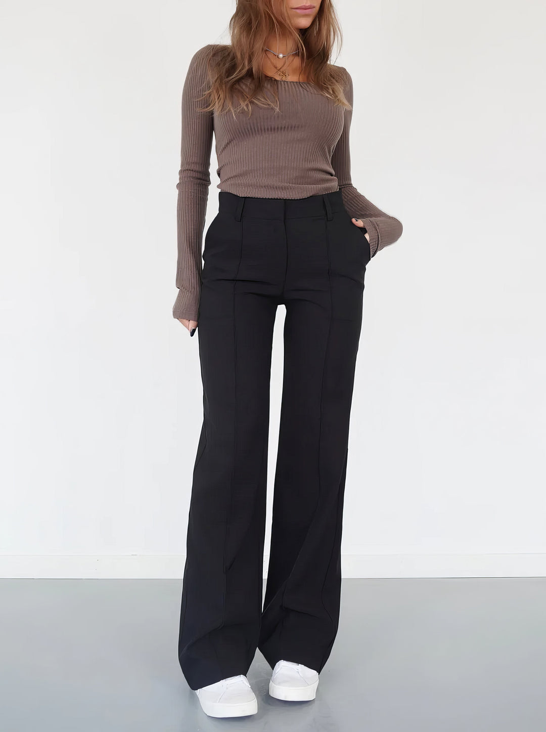 Fayana | Stijlvolle Pantalon met hoge Taille-Pantalons-Calora-Zwart-S-Calora