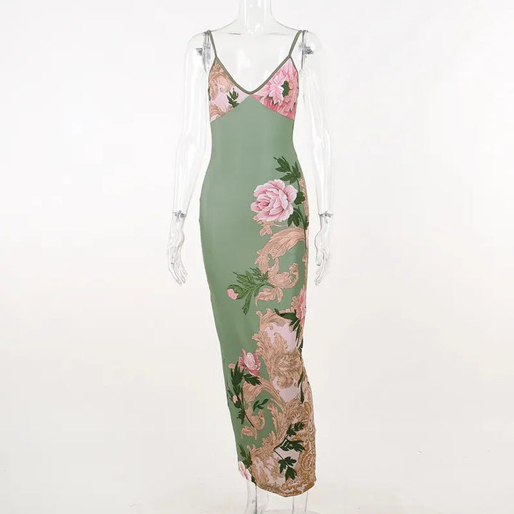 Faye | Vrolijke Zomer Jurk met Bloemprint-Zomer Jurken-Calora-Groen-S-Calora