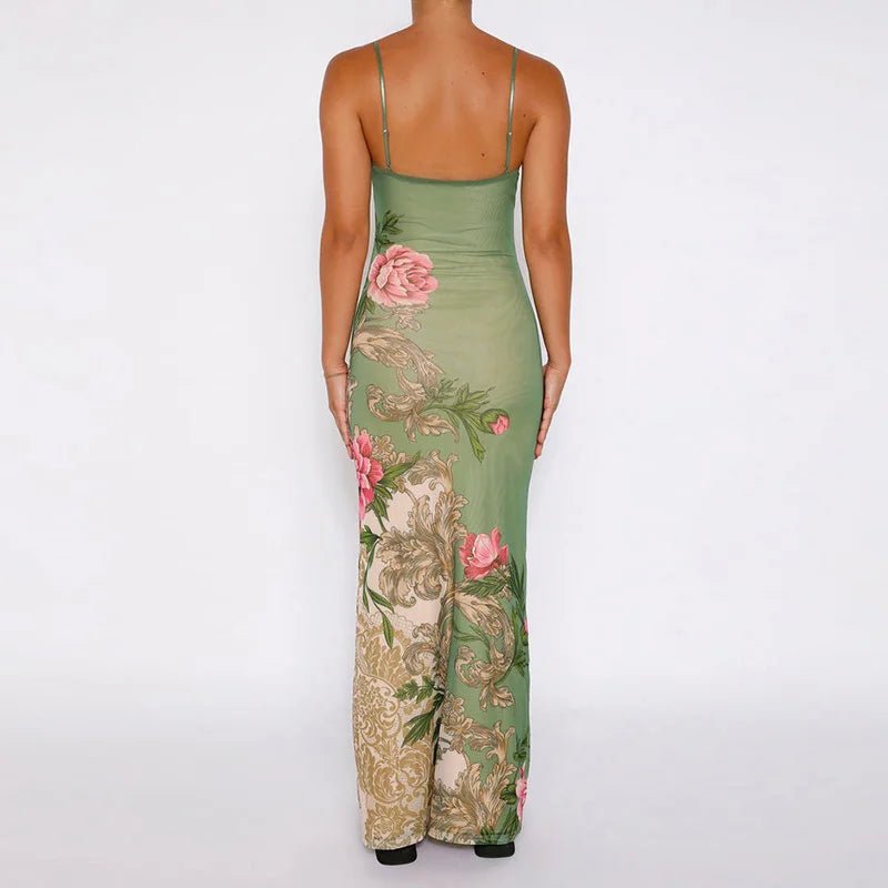 Faye | Vrolijke Zomer Jurk met Bloemprint-Zomer Jurken-Calora-Groen-S-Calora