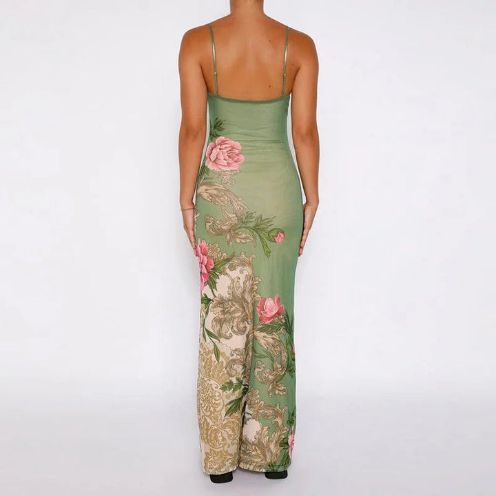 Faye | Vrolijke Zomer Jurk met Bloemprint-Zomer Jurken-Calora-Groen-S-Calora