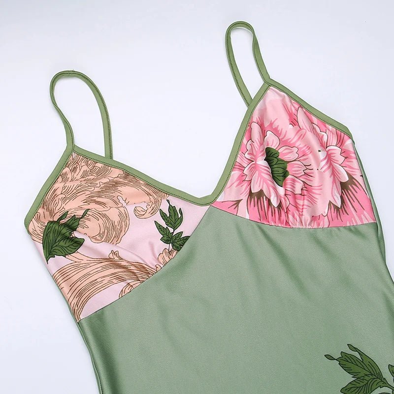 Faye | Vrolijke Zomer Jurk met Bloemprint-Zomer Jurken-Calora-Groen-S-Calora
