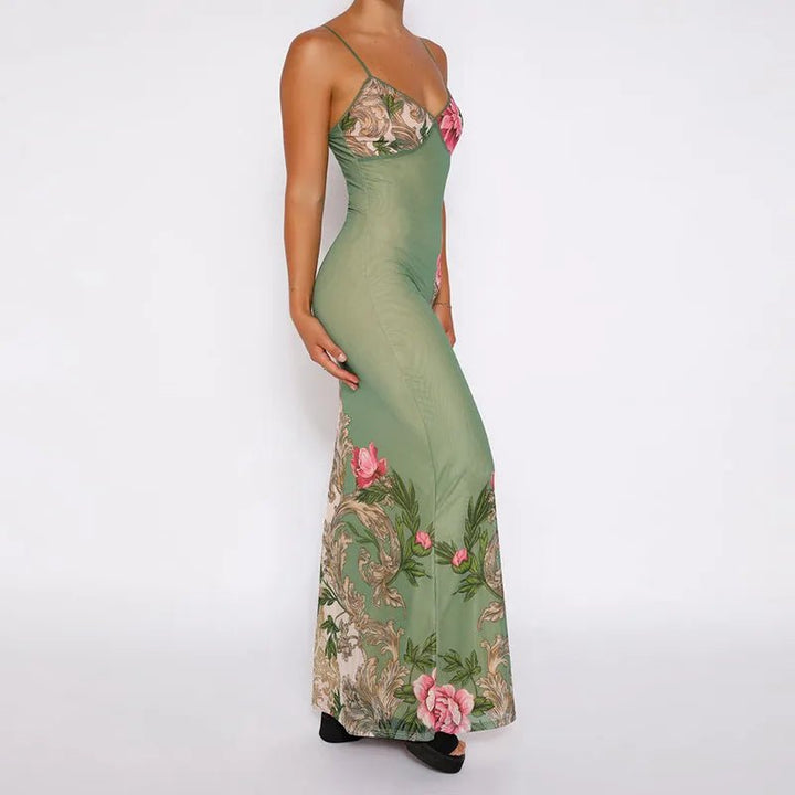 Faye | Vrolijke Zomer Jurk met Bloemprint-Zomer Jurken-Calora-Groen-S-Calora