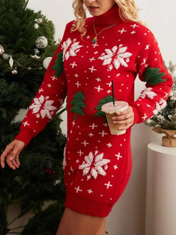 Feestelijke Flair | Pulloverjurk kersttrui met Kerstmotief-Feest Jurken-Calora-S-Calora