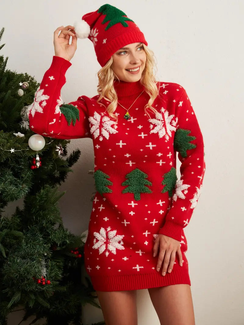 Feestelijke Flair | Pulloverjurk kersttrui met Kerstmotief-Feest Jurken-Calora-S-Calora