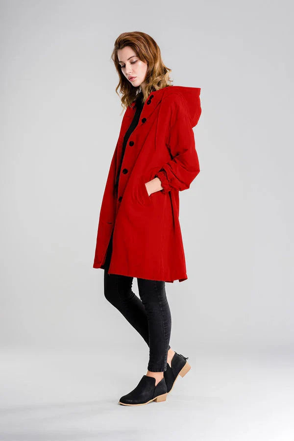 Felar | Halflange, losse regenjas voor dames-Zomer Jassen-Calora-Rood-S-Calora
