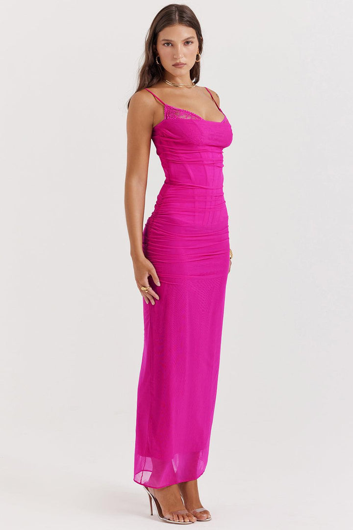 Felisa | Elegante Lange Maxi Jurk met snit-Zomer Jurken-Calora-Beige-XS-Calora