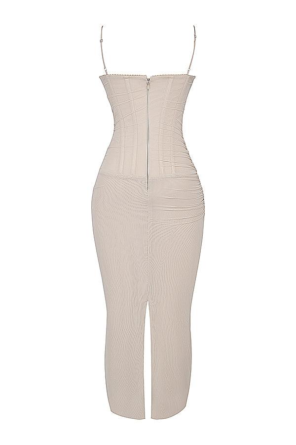 Felisa | Elegante Lange Maxi Jurk met snit-Zomer Jurken-Calora-Beige-XS-Calora