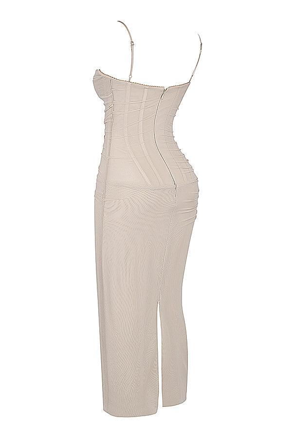Felisa | Elegante Lange Maxi Jurk met snit-Zomer Jurken-Calora-Beige-XS-Calora