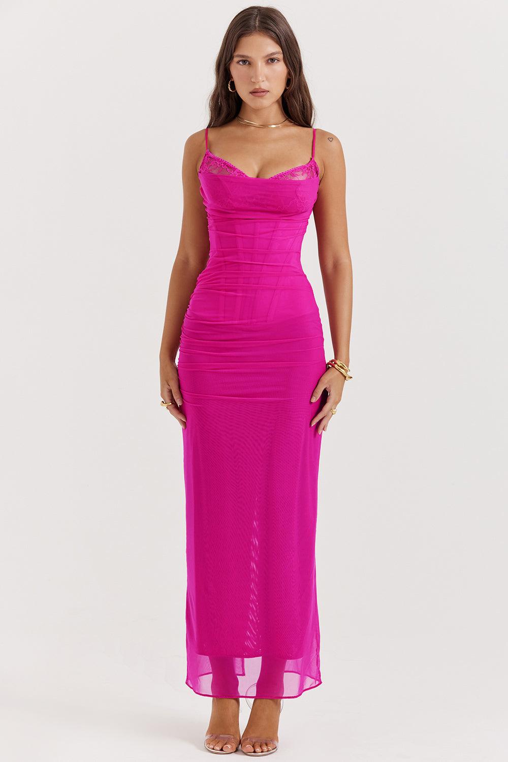 Felisa | Elegante Lange Maxi Jurk met snit-Zomer Jurken-Calora-Roze-XS-Calora