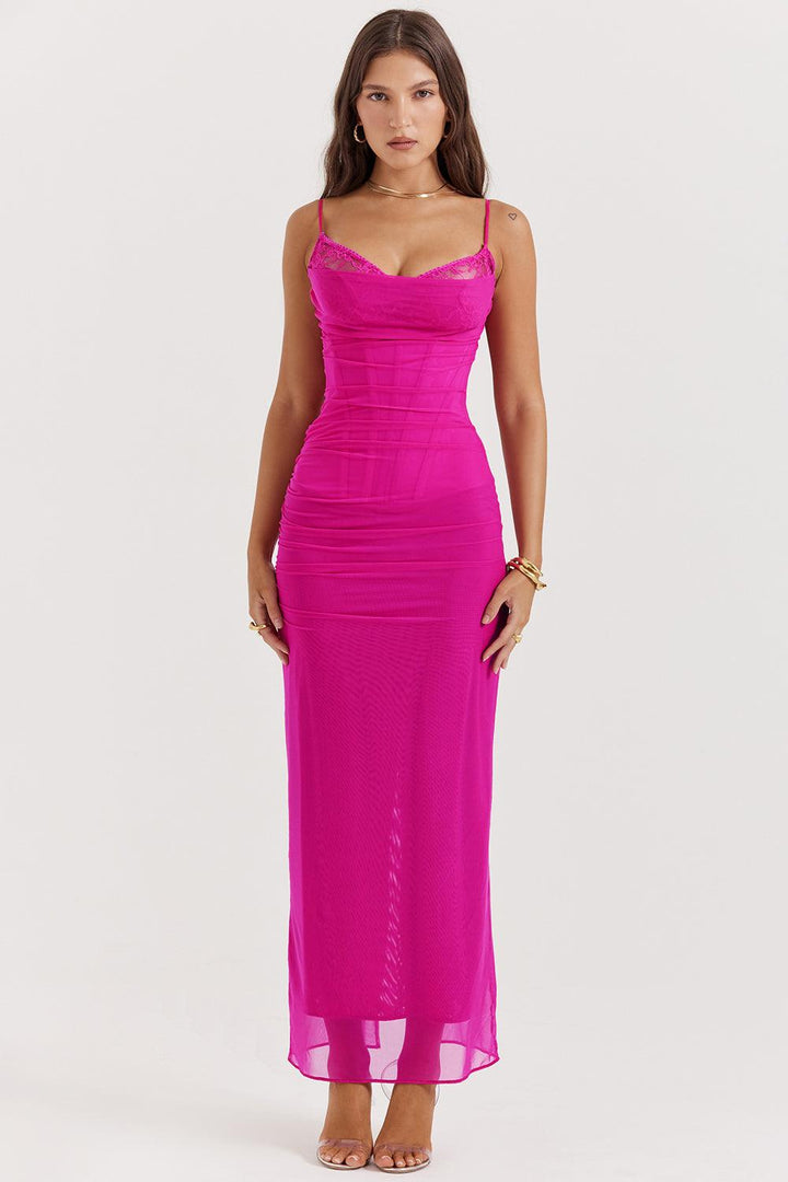 Felisa | Elegante Lange Maxi Jurk met snit-Zomer Jurken-Calora-Roze-XS-Calora