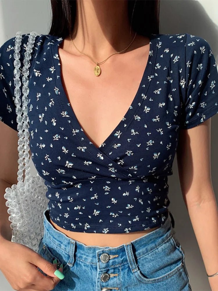 Felora | Korte Zomer Crop Top Patroon-Shirts & Topjes-Calora-Blauw-S-Calora