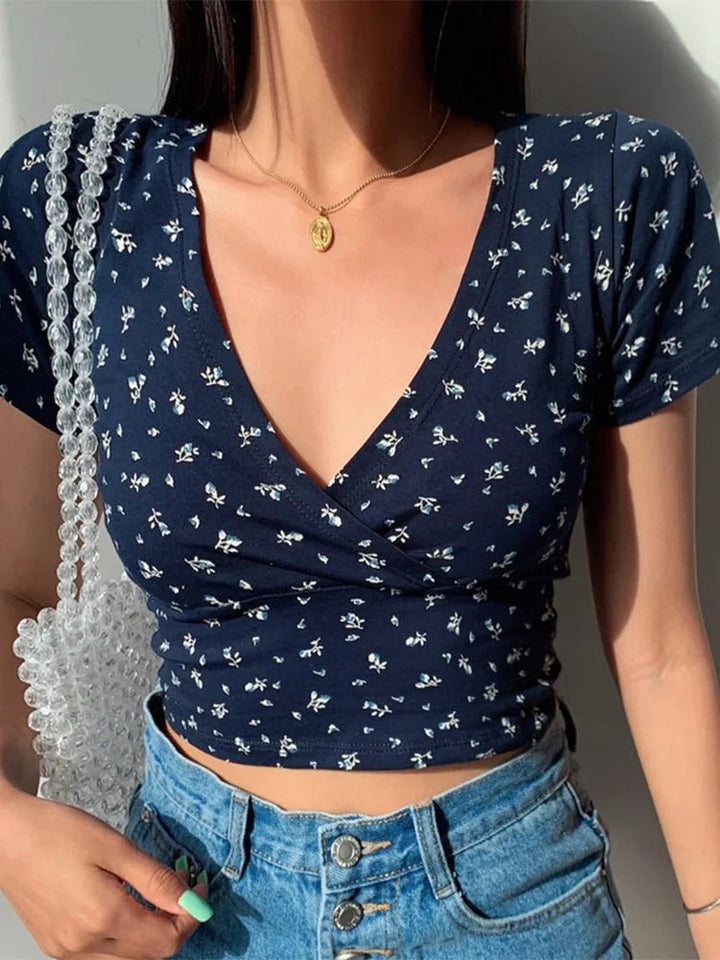 Felora | Korte Zomer Crop Top Patroon-Shirts & Topjes-Calora-Blauw-S-Calora