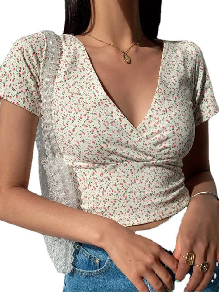 Felora | Korte Zomer Crop Top Patroon-Shirts & Topjes-Calora-Blauw-S-Calora