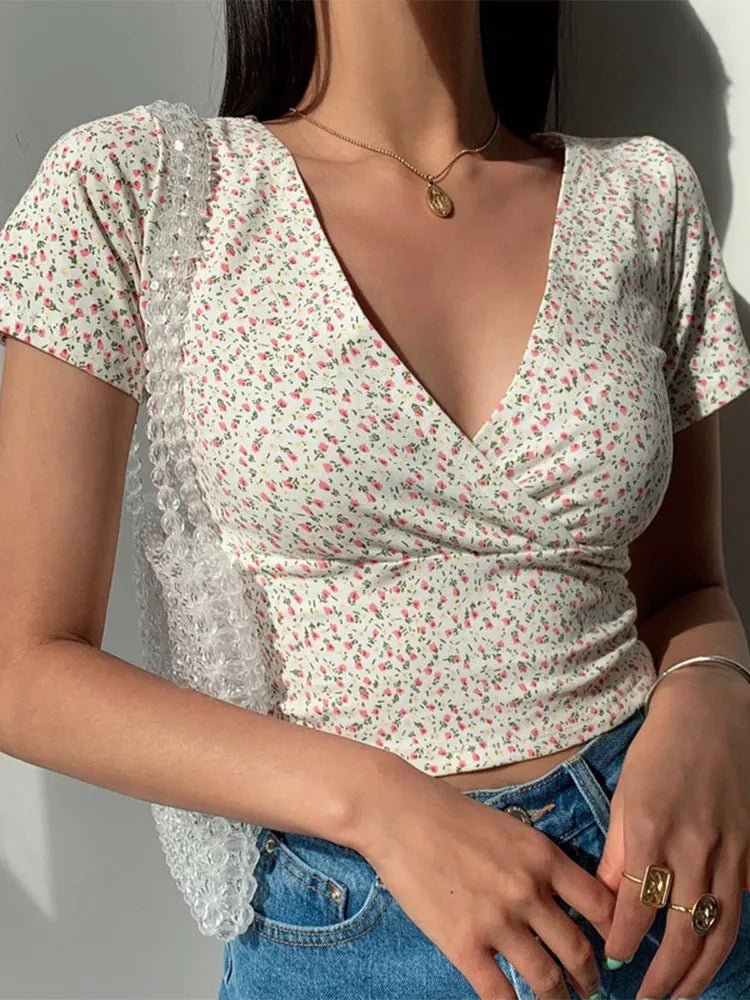 Felora | Korte Zomer Crop Top Patroon-Shirts & Topjes-Calora-Blauw-S-Calora