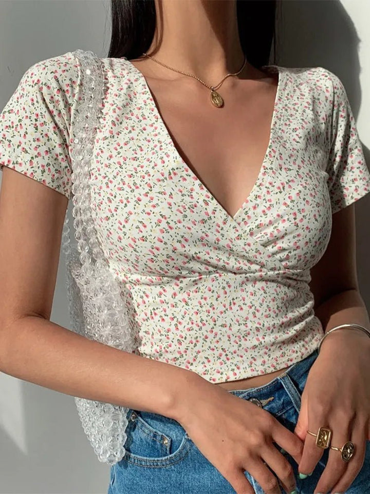 Felora | Korte Zomer Crop Top Patroon-Shirts & Topjes-Calora-Blauw-S-Calora