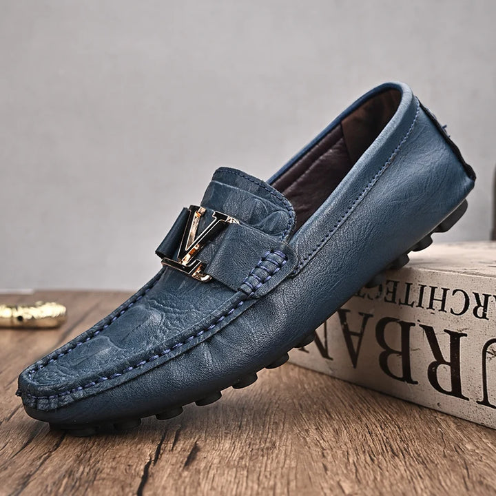 Finello | Luxe Leren Heren Slip-on Loafers-Loafers-Calora-Blauw-38-Calora