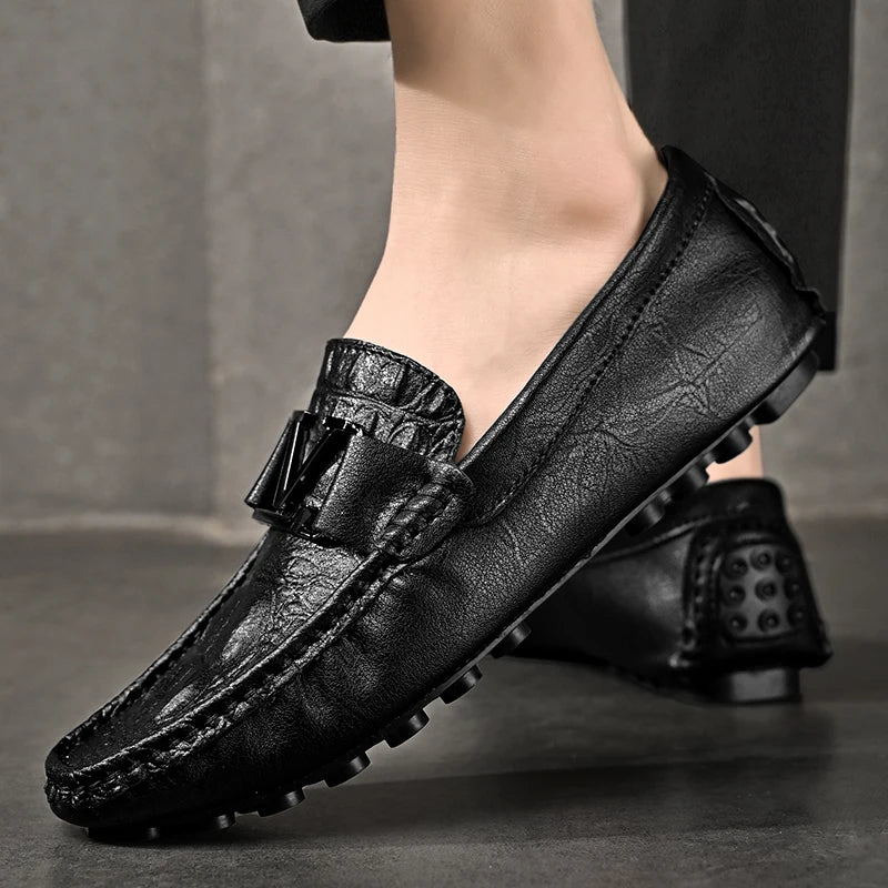 Finello | Luxe Leren Heren Slip-on Loafers-Loafers-Calora-Zwart-38-Calora