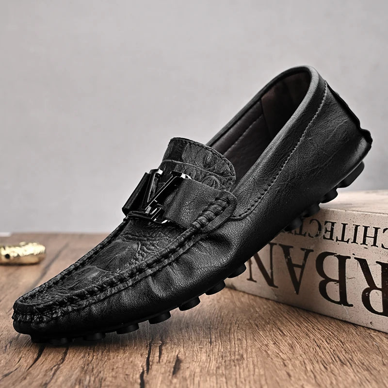Finello | Luxe Leren Heren Slip-on Loafers-Loafers-Calora-Zwart-38-Calora