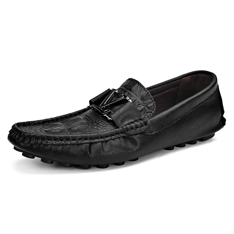 Finello | Luxe Leren Heren Slip-on Loafers-Loafers-Calora-Zwart-38-Calora