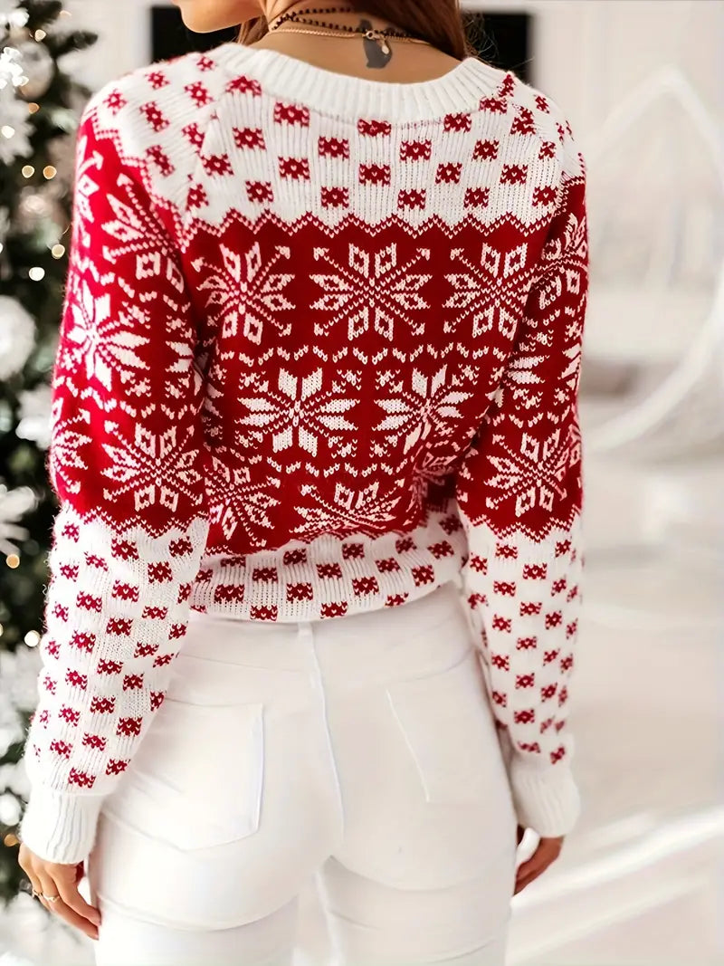 Fiona | Feestelijke Kersttrui met Rondhals-Blazers & Vesten-Calora-Wit-S-Calora